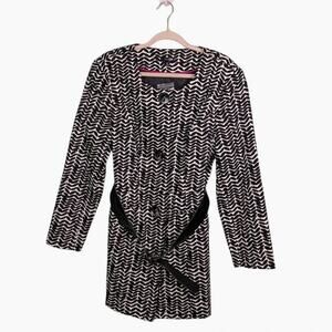 NWT EAST 5TH Womens XL Black White‎ Belted Coat Jacket Chevron Buttons Lined